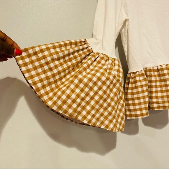 English Factory Gingham Bell Hem Sleeve Top Size Medium - Picture 4 of 6